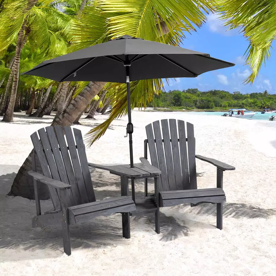Outsunny Gartenbank mit Tisch und Schirmloch dunkelgrau