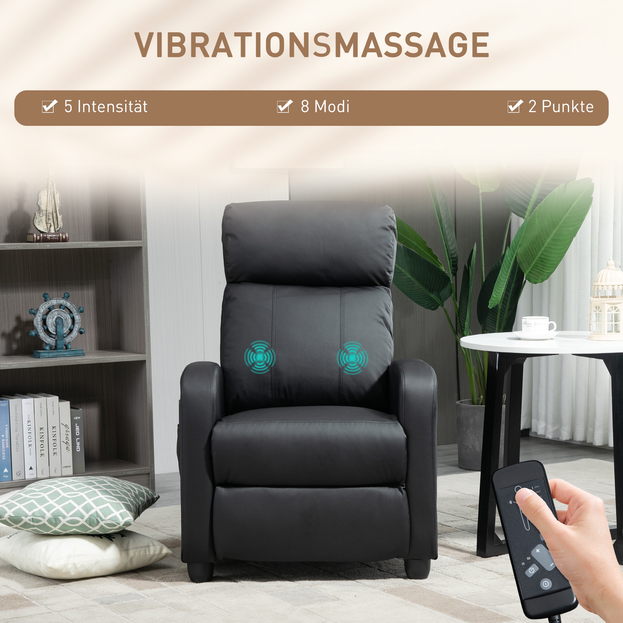 HOMCOM Massagesessel mit kabelgebundener Fernbedienung schwarz 68B x 88T x 98H cm
