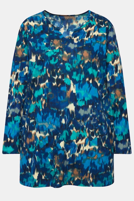 Longshirt, A-Linie, Tunika-Ausschnitt, Langarm