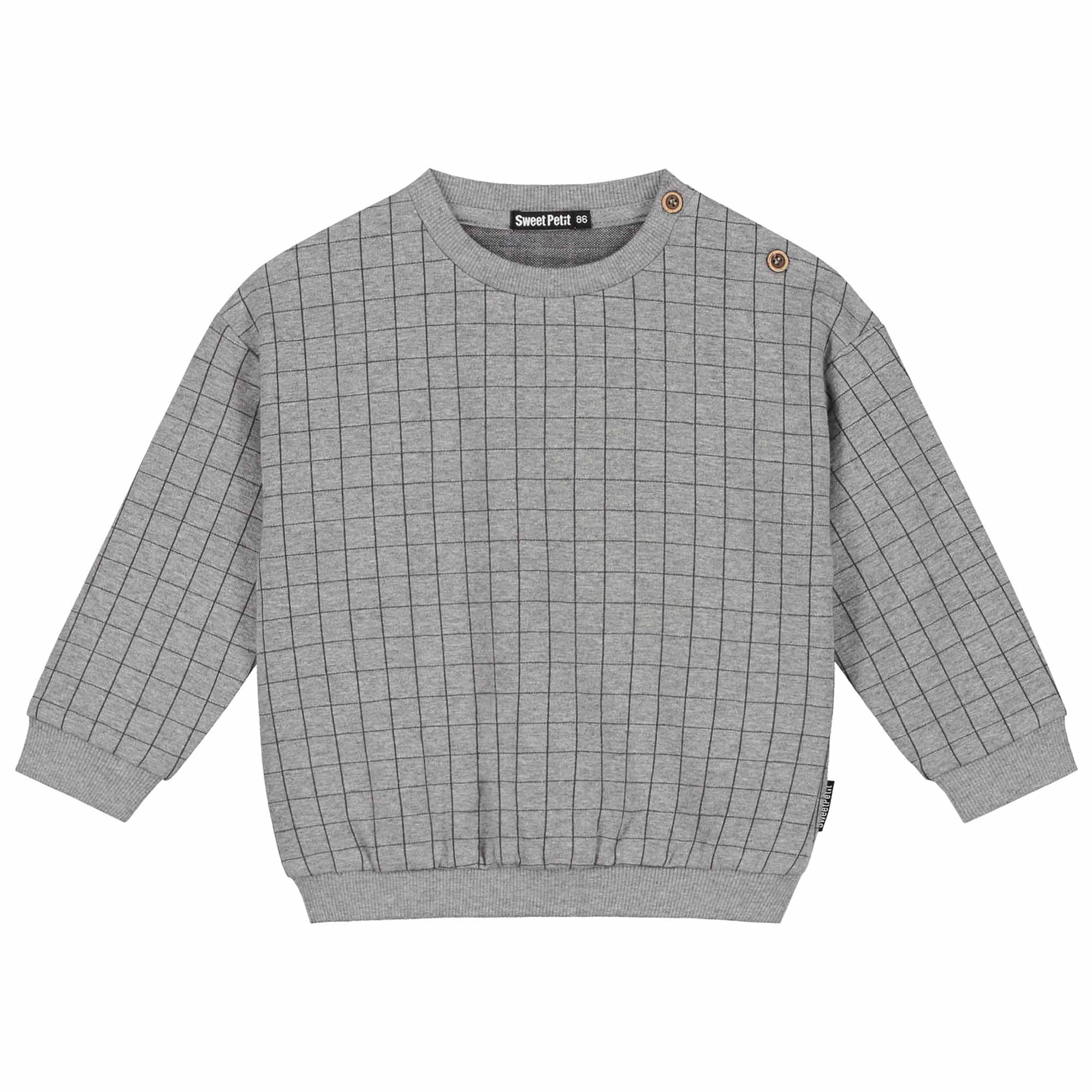 Sweet Petit peuter sweater Vic lange mouwen ruit grijs