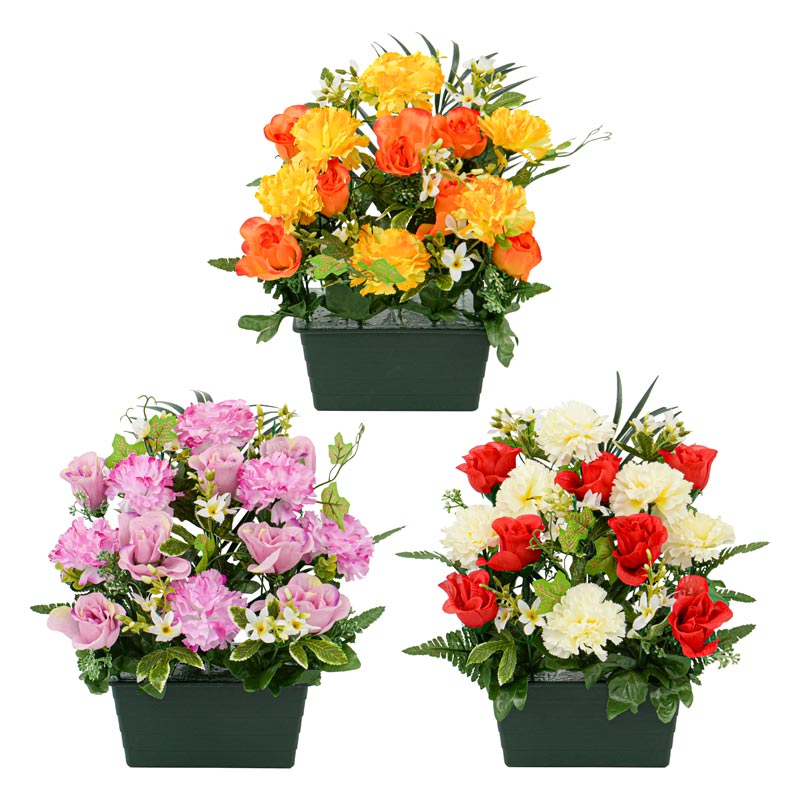 Jardinière de roses oeillets et fleurettes