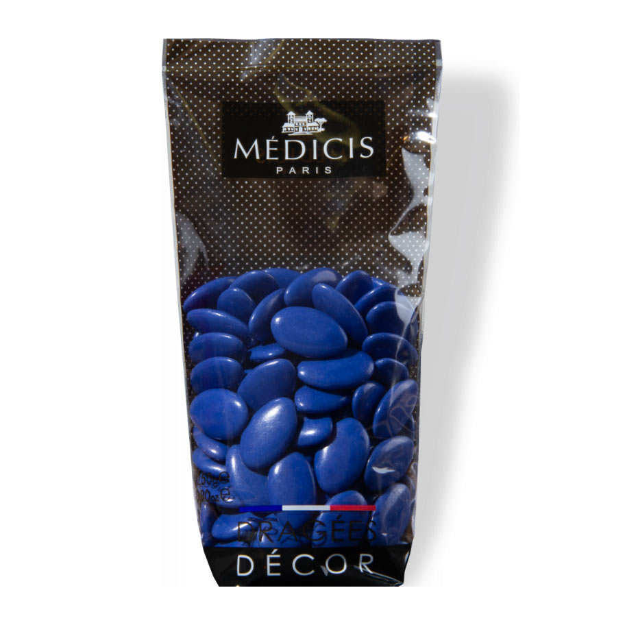 Dragées décor au chocolat noir 70% bleu France