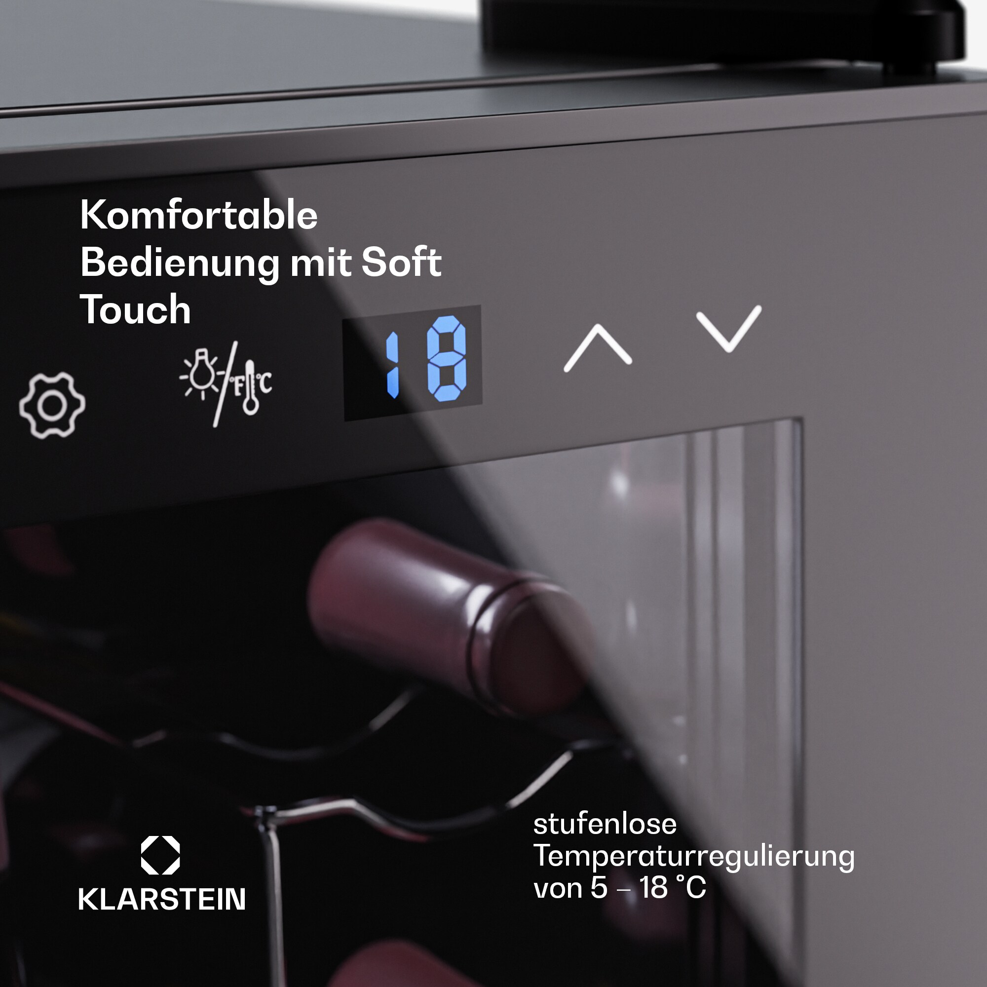 Shiraz 8 Uno Vertical Weinkühlschrank 8 Flaschen 8 - 18 °C Touch-Control Schwarz 8 Flaschen 1 Kühlzone