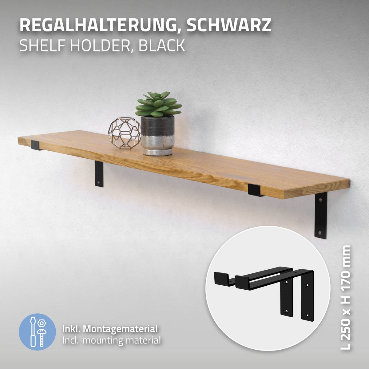 ML-Design 4-delige plankdragerset, 25x4x14,5 cm, zwart, metaal, 10-inch plankdragers, industriële plankhoeken, wandplankdragers, 90-graden wandbeugels, L-vormige wandplankdragers, met schroeven