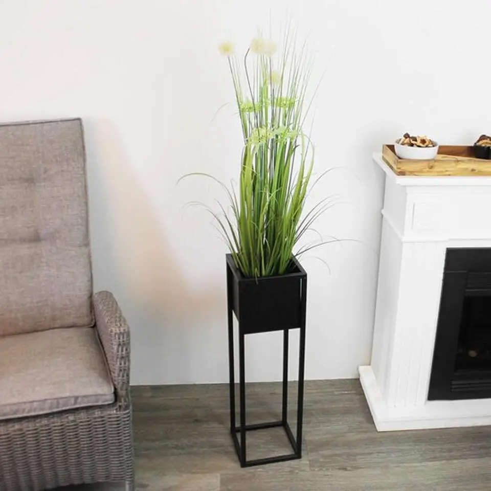 H&S Collection Plantenpot - zwart metalen standaard - 50 cm