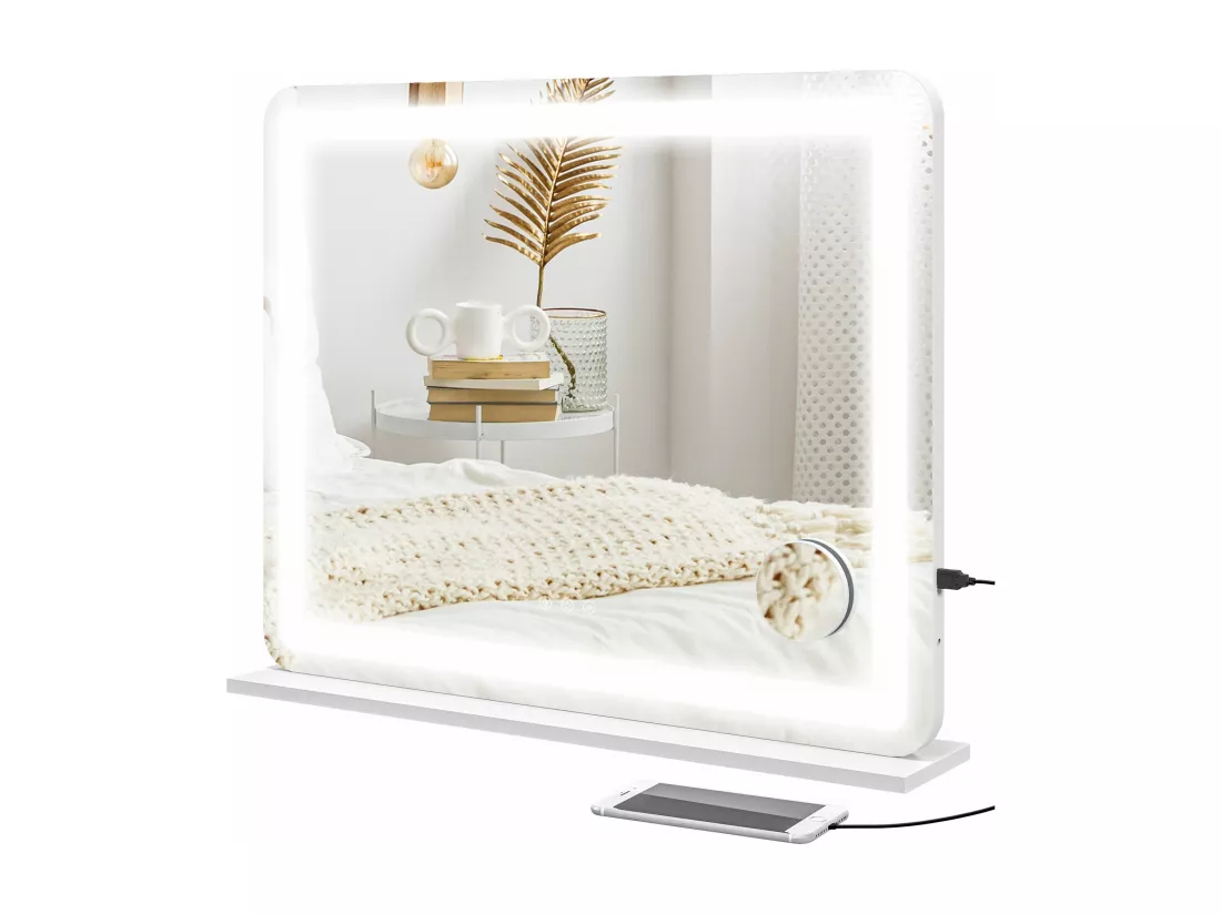 Miroir Lumineux LED tactile intensité 3 modes d'éclairage grossissement 10X charge USB