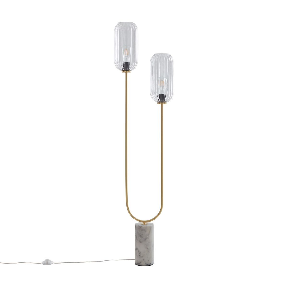 Art Deco vloerlamp messing met helder glas 2-lichts - Rid