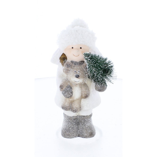 Winterkind mit Baum und LED - ca. 10,5 x 8,5 x 19 cm - 1 Stück