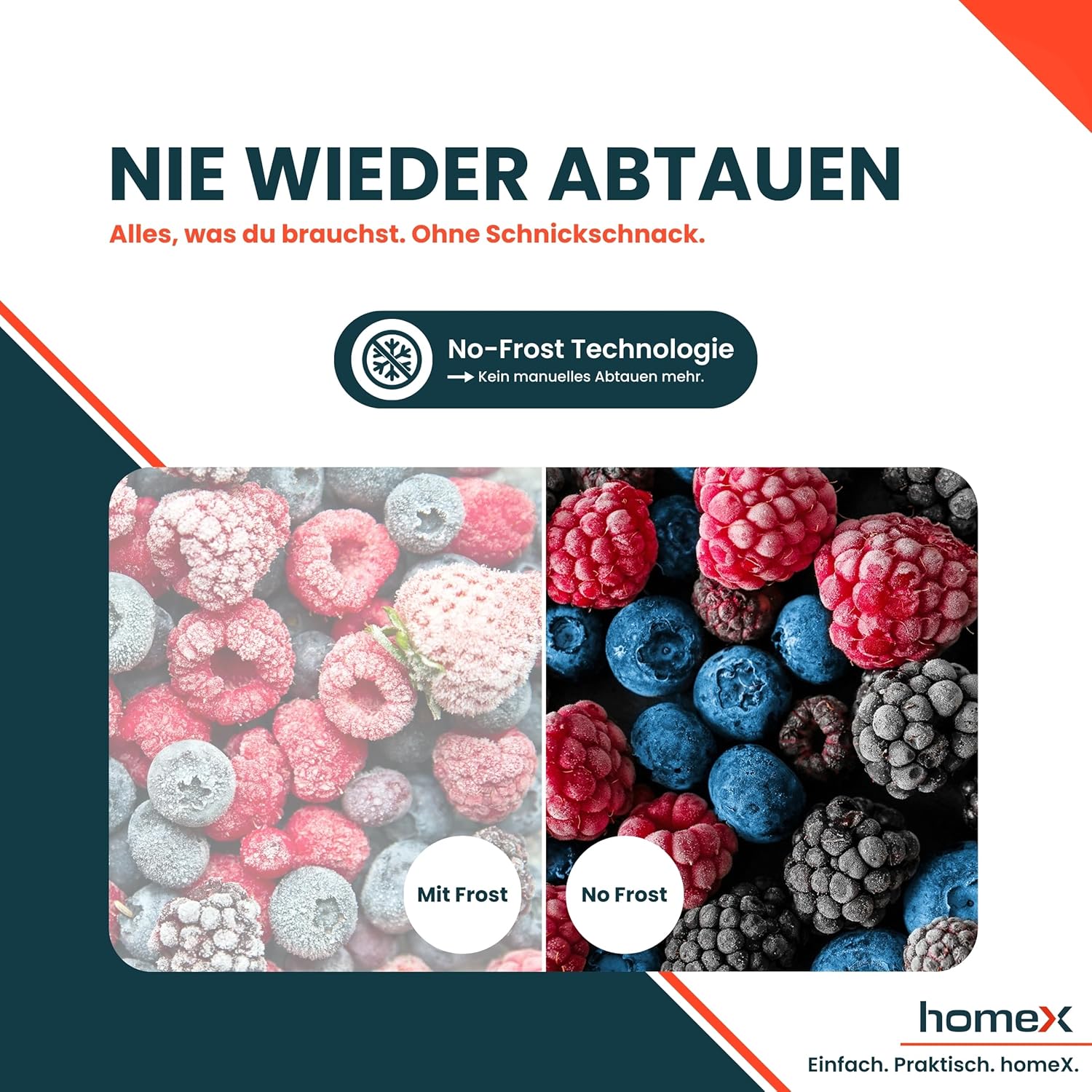 homeX Gefrierschrank NoFrost, Tiefkühlschrank groß - 204L Nutzinhalt, 4-Sterne Gefrieren, XXL Freezer, Gefrierschränke freistehend, Temperaturregelung, Super-Frost-Funktion, leise 39 dB, weiß