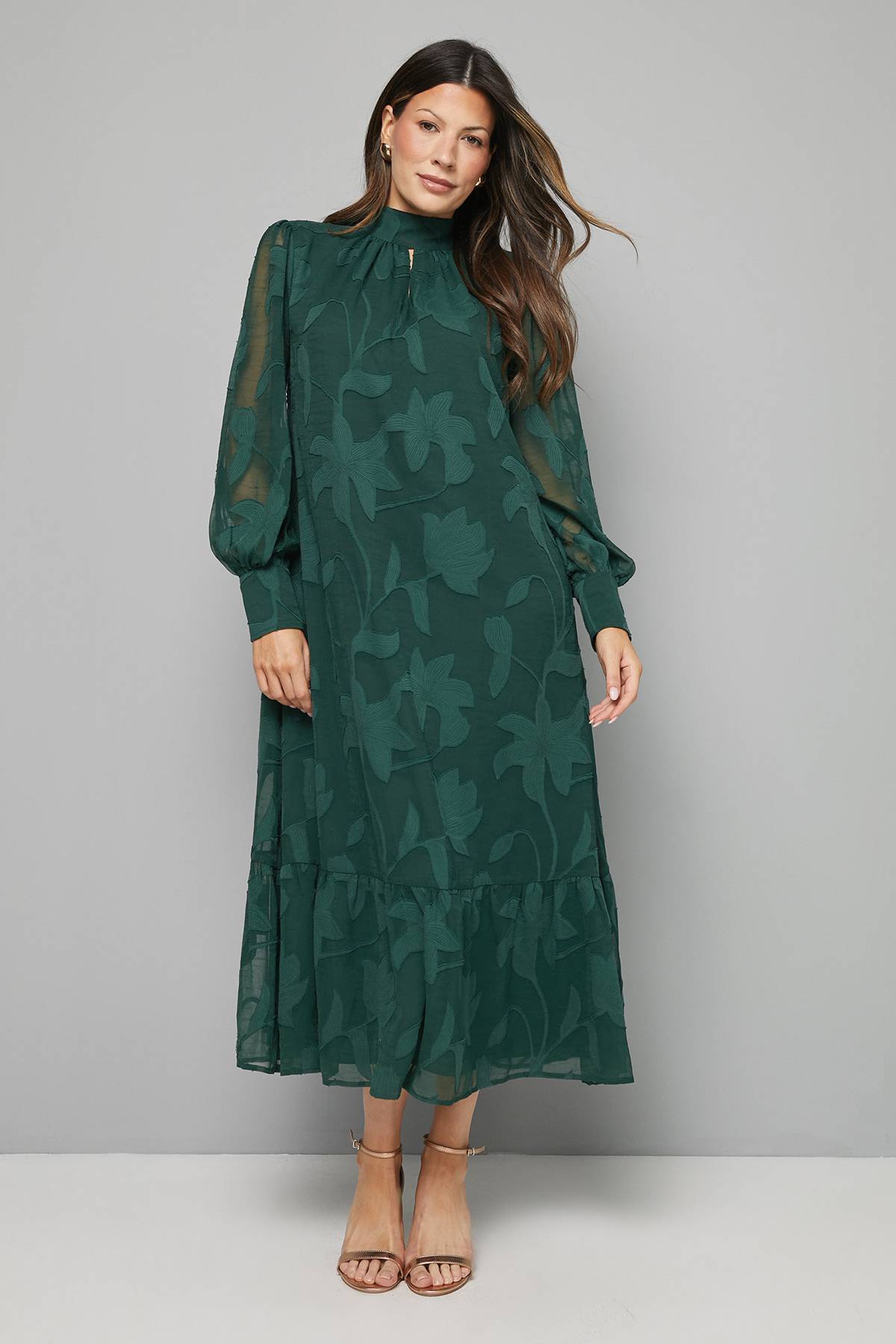 Wallis Robe Midi Col Montant Jacquard à Dos Noué