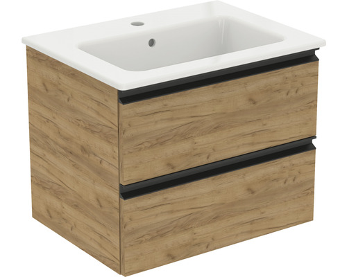 Badkamermeubelset Ideal Standard Connect E BxHxD 62,5 x 50,5 x 47 cm, eiken frontkleur met witte keramische wastafel K8698PB