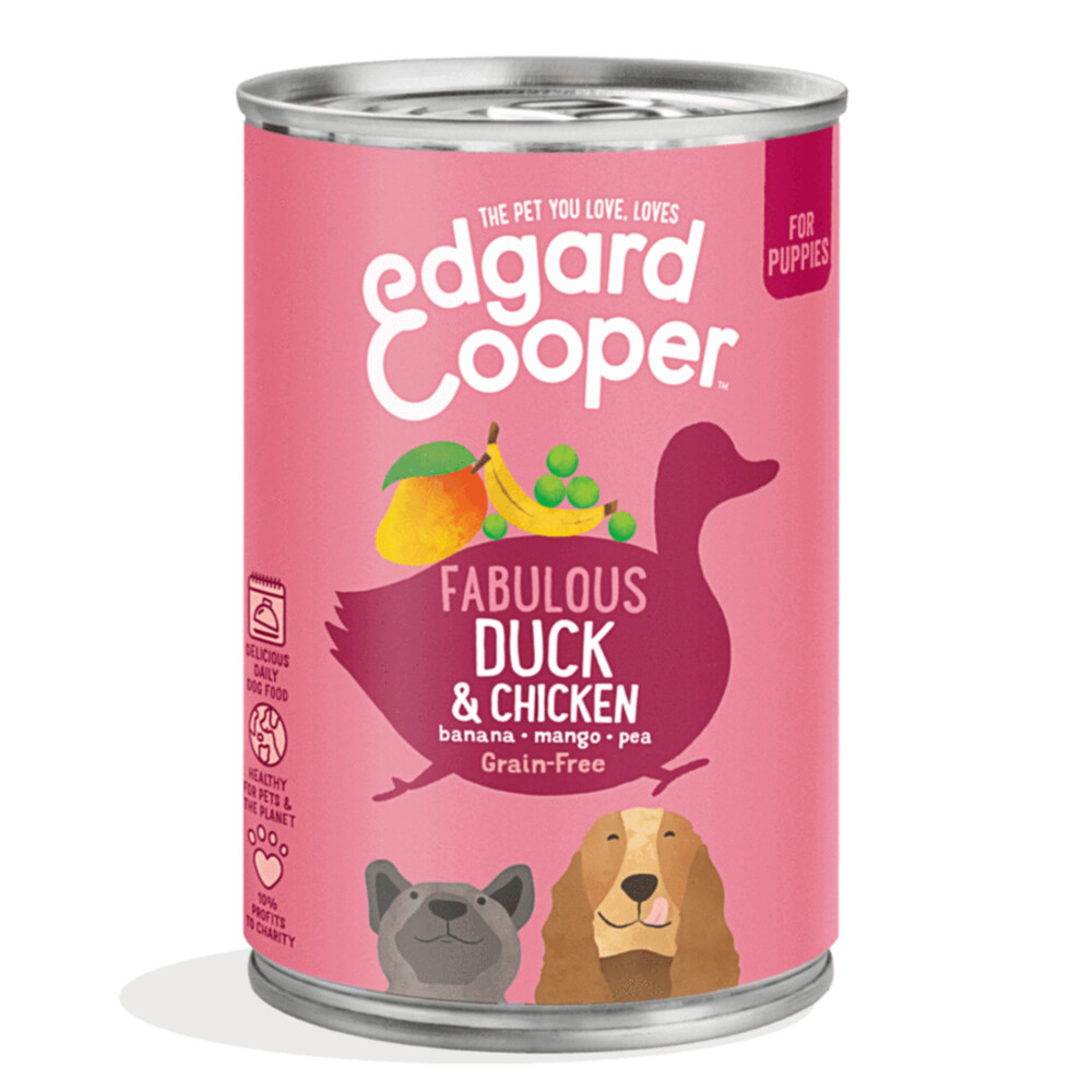6x Edgard & Cooper Blik Vers Vlees Puppy Hondenvoer Eend - Kip400 gr
