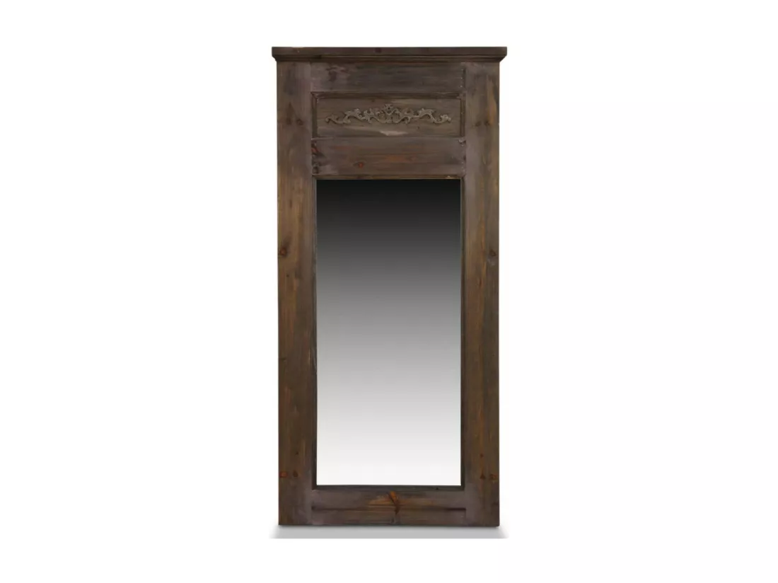 Grand miroir ancien rectangulaire vertical Bois Marron - Décoration d'Autrefois