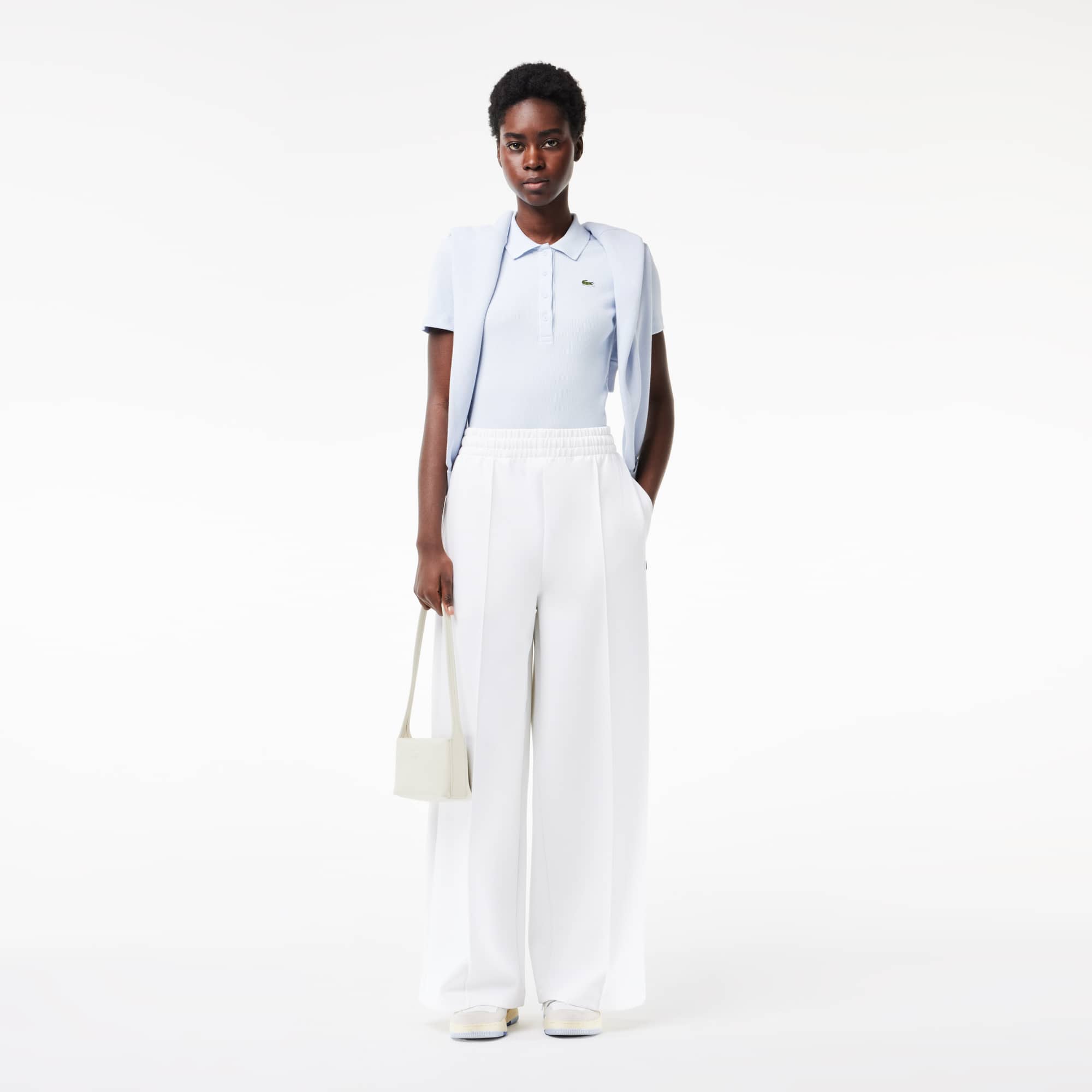 Polo L.12.D slim fit en coton côtelé Manches Courtes - Bleu - Lacoste - Femme