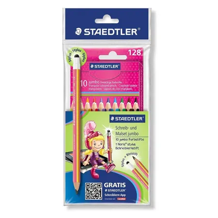 STAEDTLER® Noris Club Triplus Jumbo Farbstifte 10er Etui + Schreiblern-Bleistift, pink