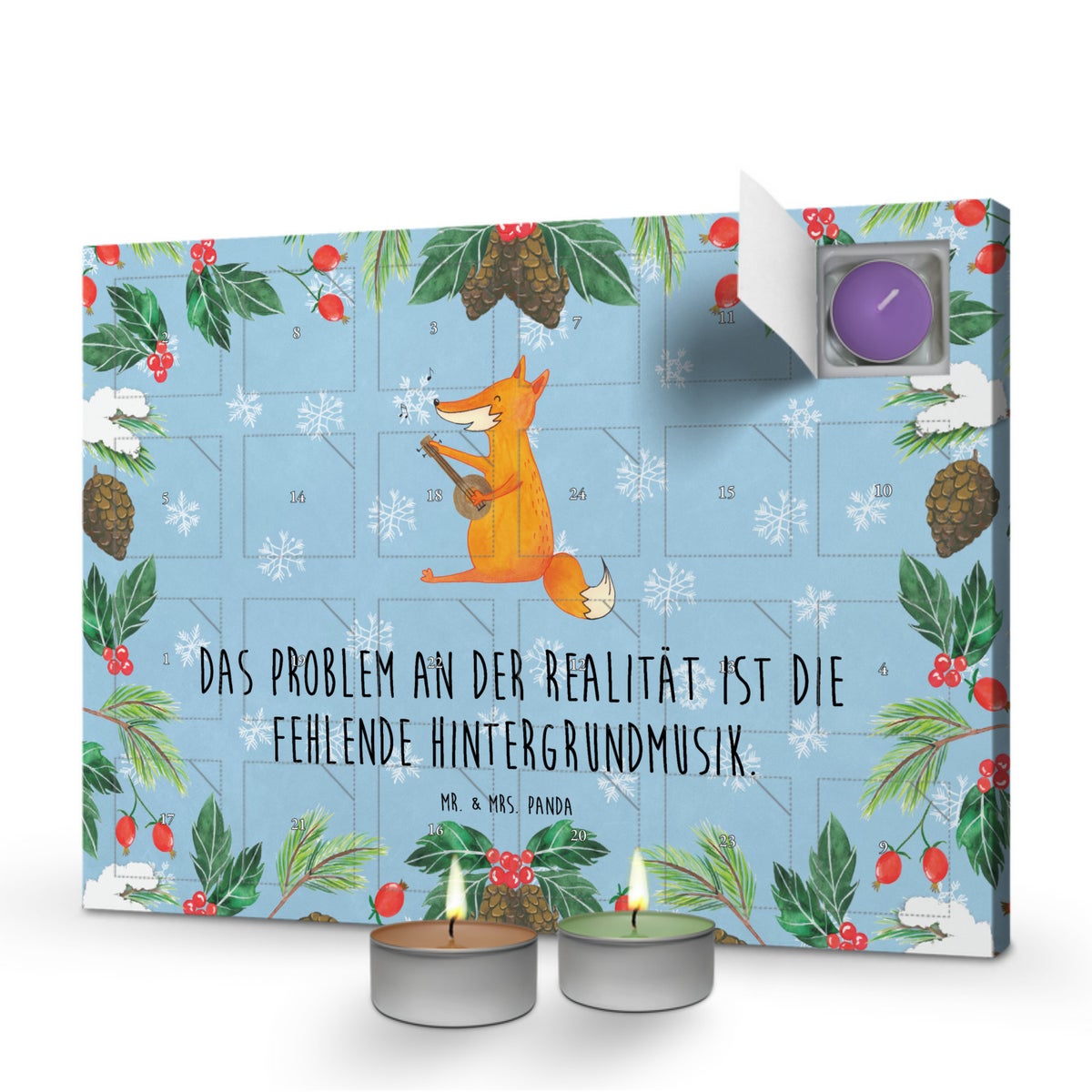 Mr. & Mrs. Panda Geurkaars Adventskalender Vos Gitaar - Pastelblauw