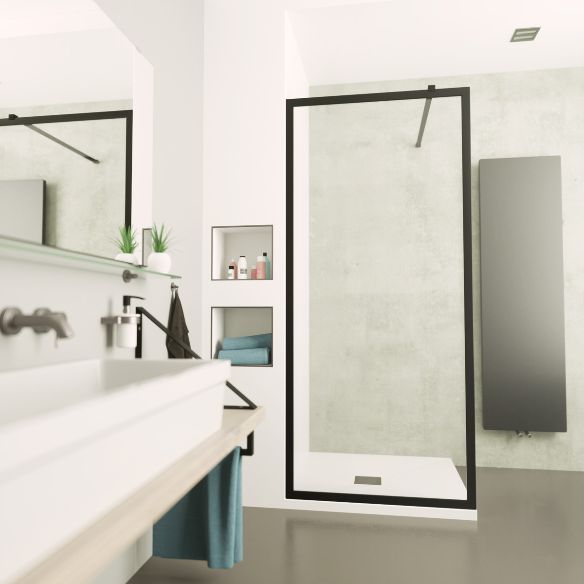 Saniclear Block douchewand mat zwart 90x200cm anti-kalk 8mm