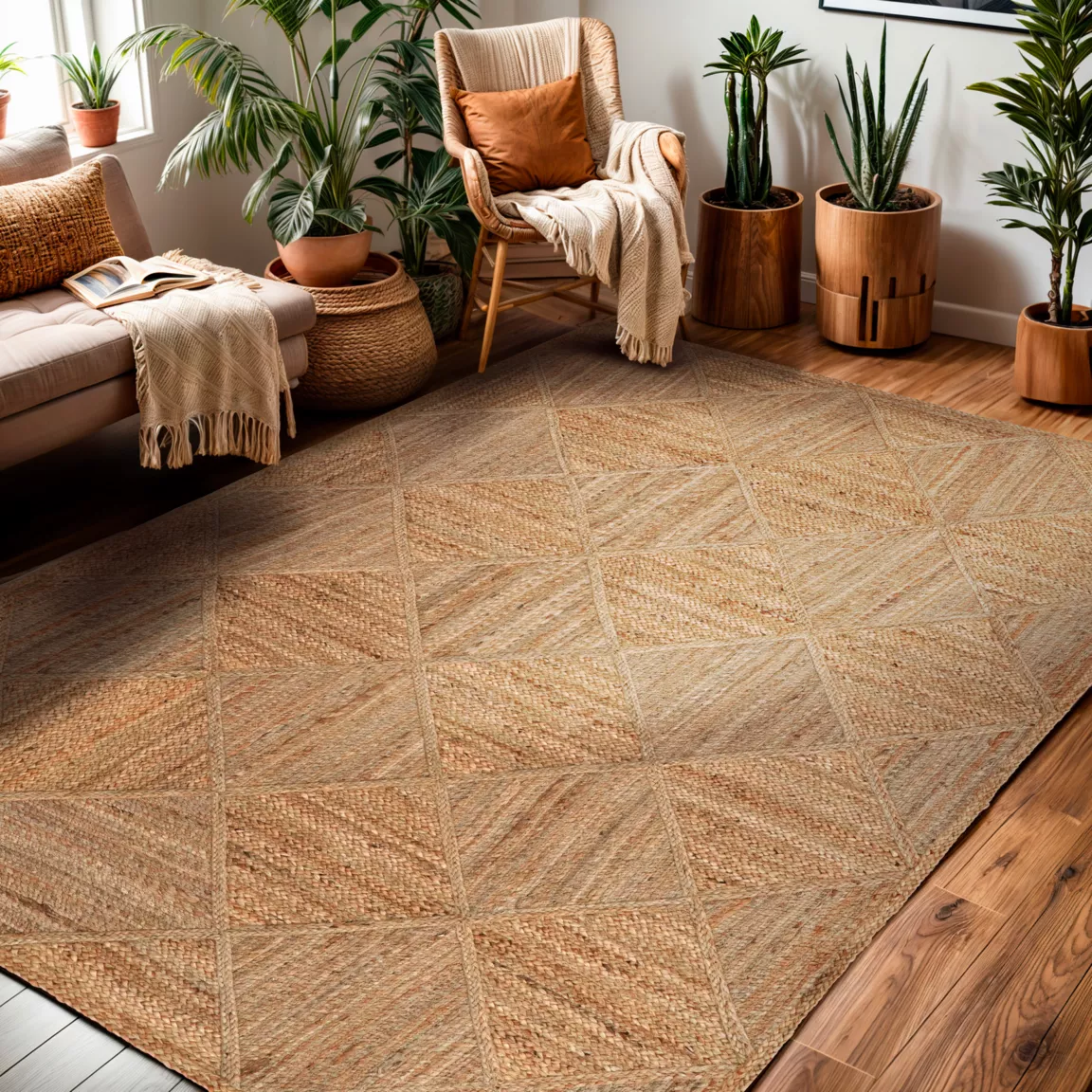 Tapis de salon rectangulaire jute tissée main (160 x 230 cm) Anaya Marron