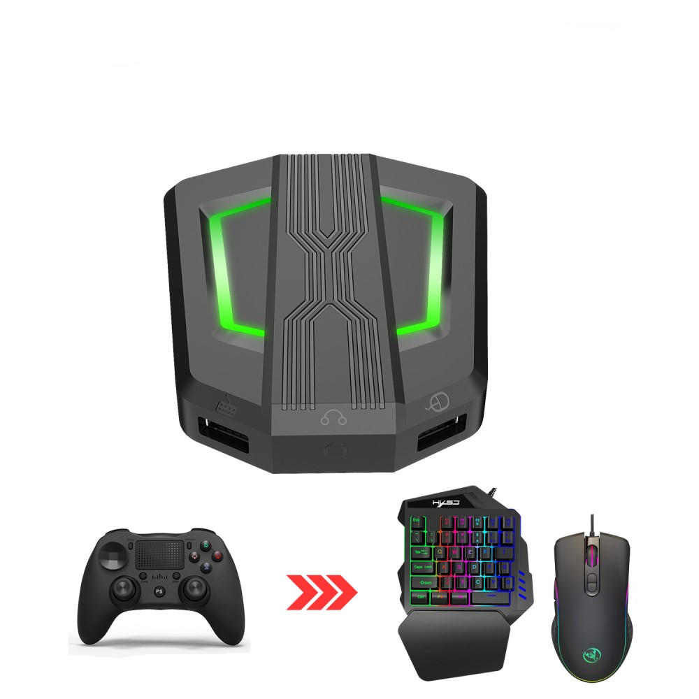 (3-tlg. Set) USB Einhand Gaming Tastatur mit Handballenauflage und Maus   Konverter für PS4 / PS3 / Xbox / Nintendo Switch - Schwarz