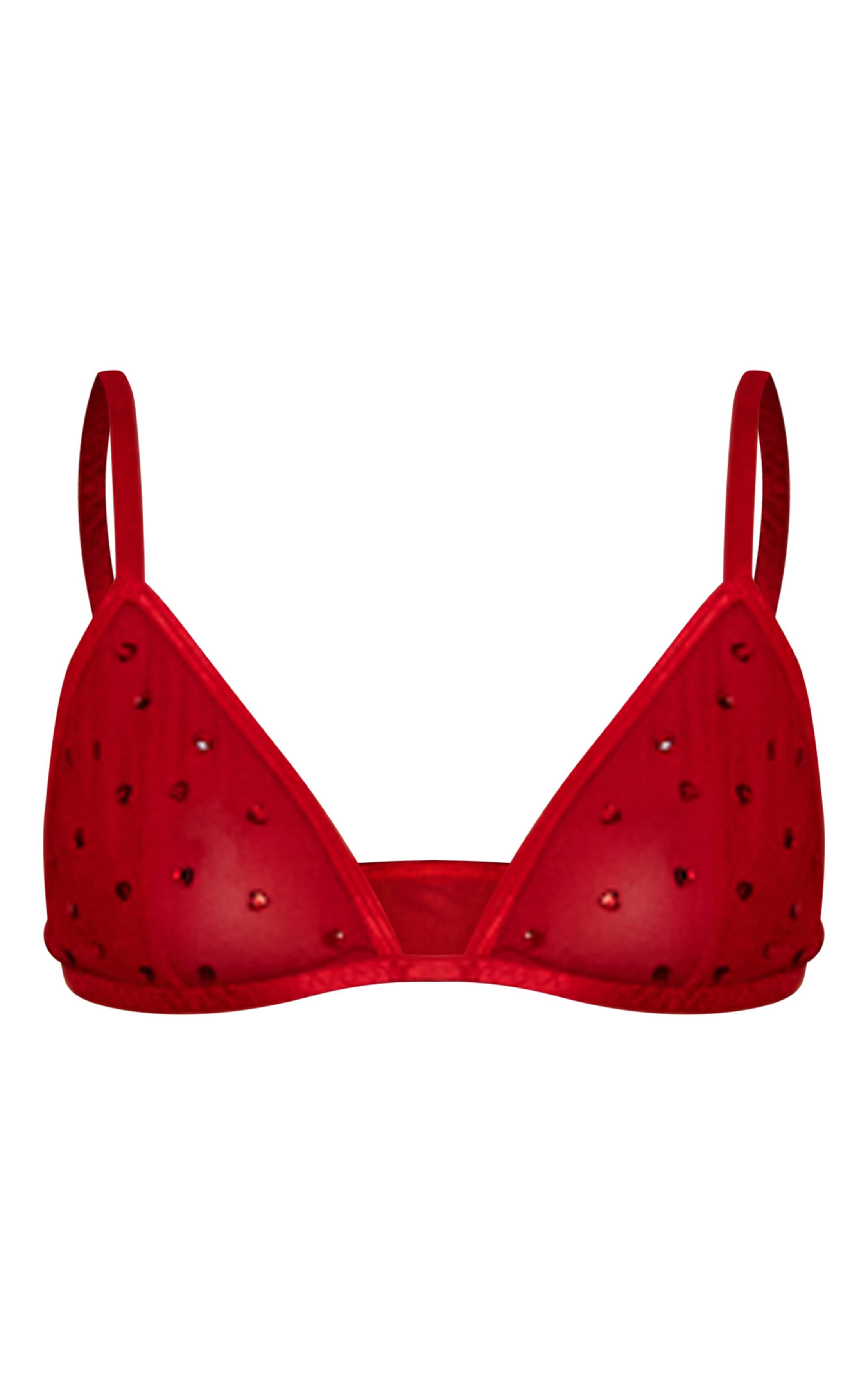 Rouge Soutien-gorge Triangle En Mesh Avec Cœur En Strass