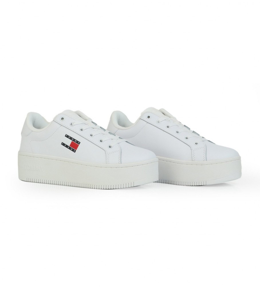 Tênis Tommy Jeans Ess de couro branco com plataforma
