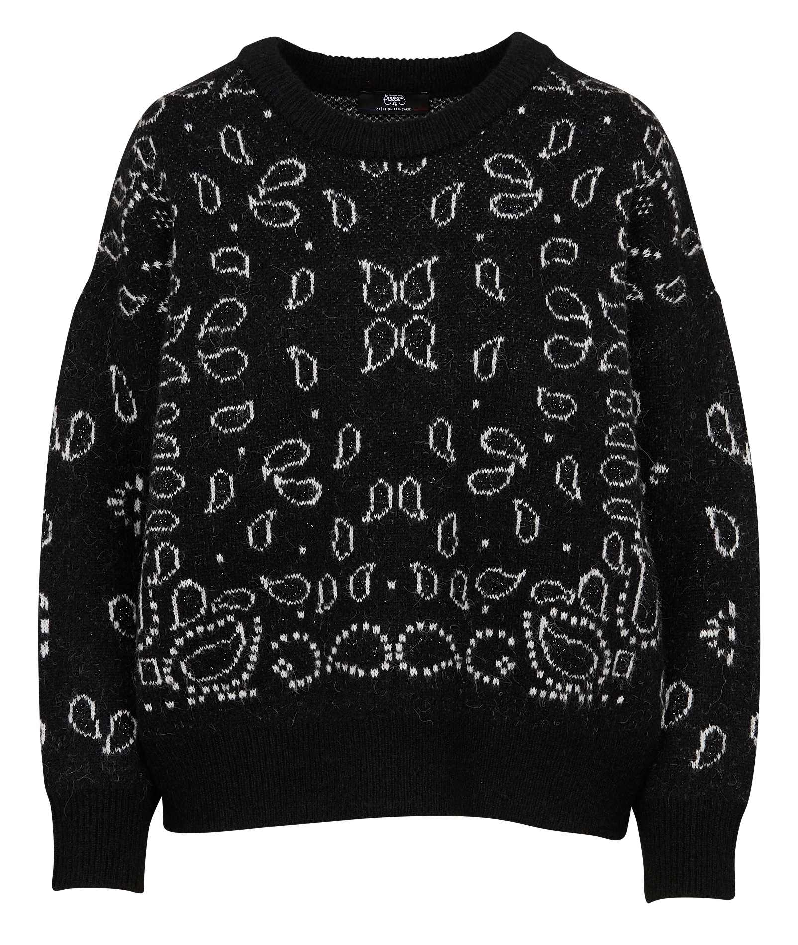 FARIT - Pull ample col rond en jacquard cachemire | Noir