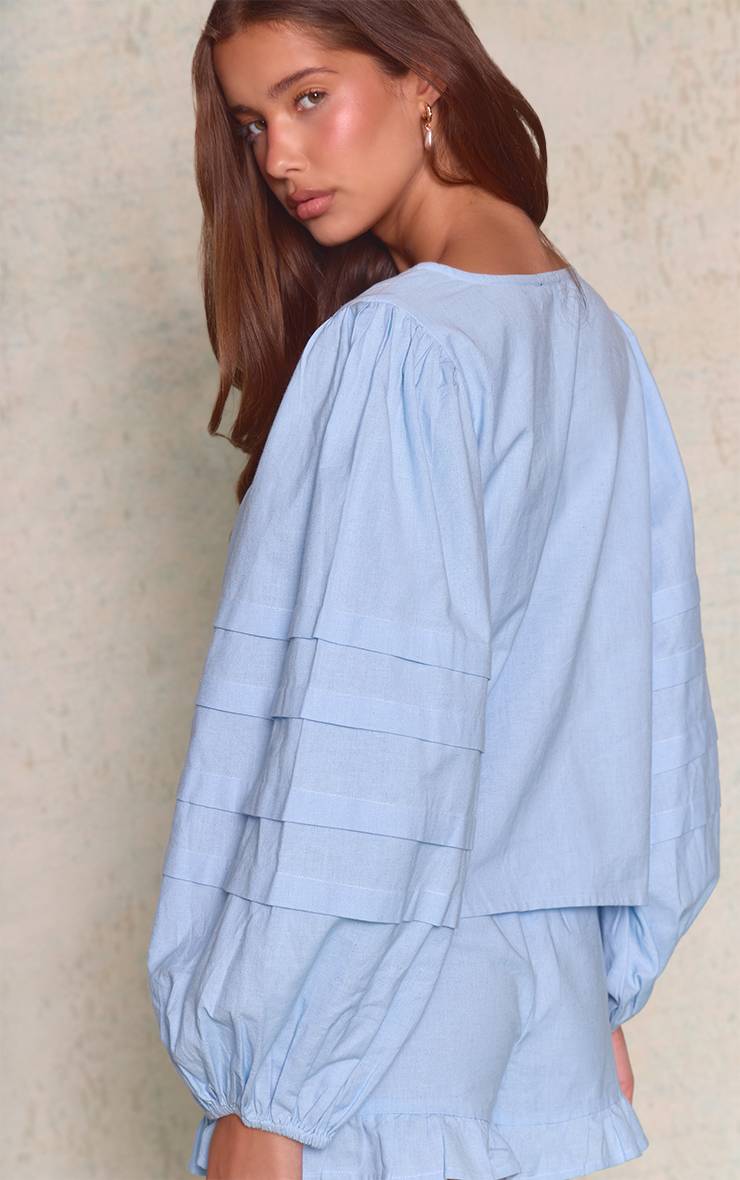 Bleu Short Coordonné En Coton À Bord À Volants