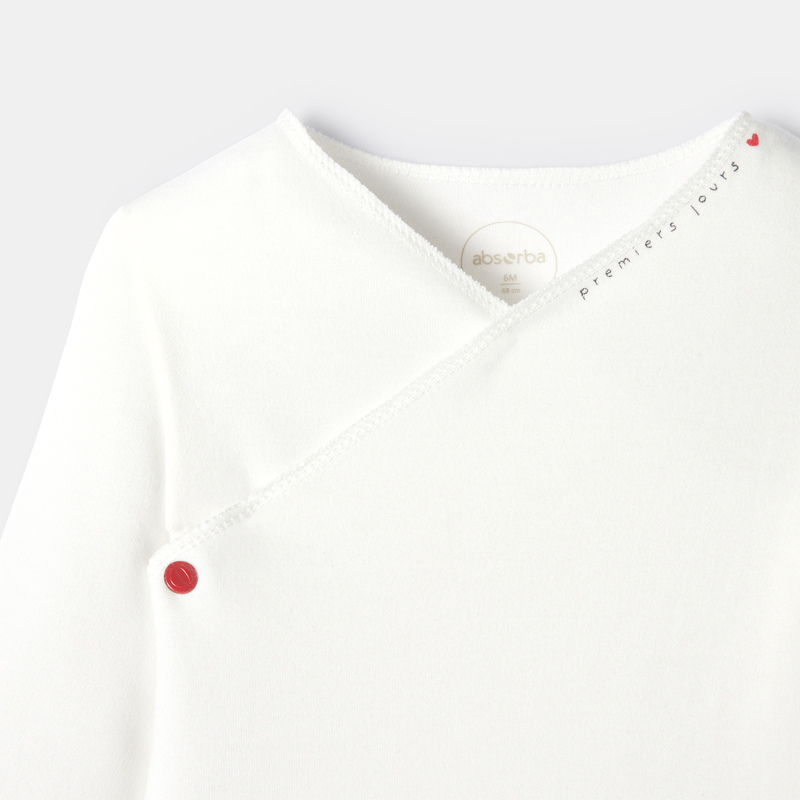 Body cœur croisé manches longues en coton bio blanc naissance Absorba