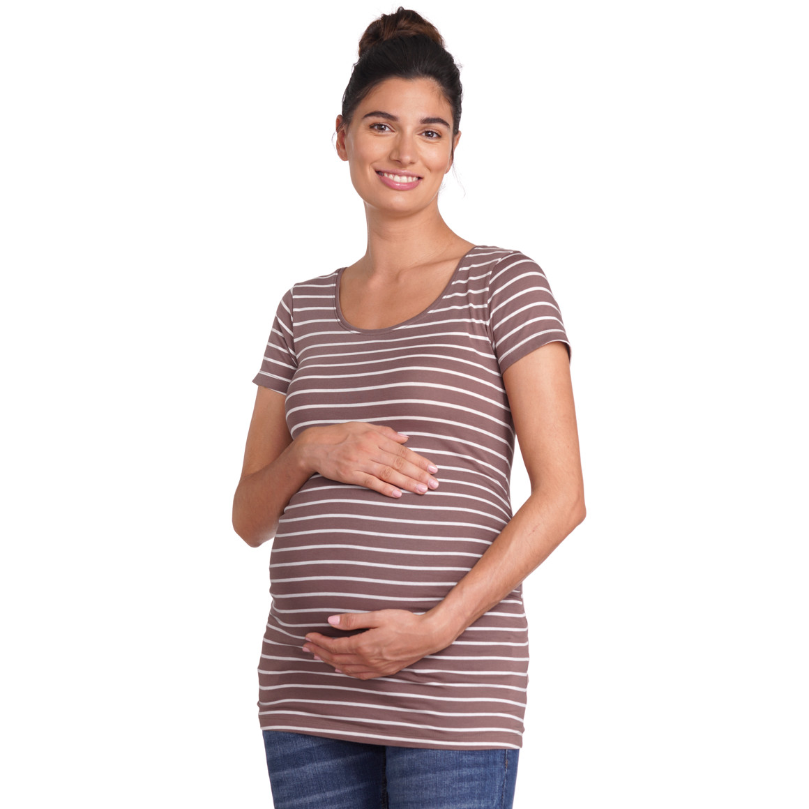 Gina Mama 2 Umstands-T-Shirts mit Raffung braun / weiss