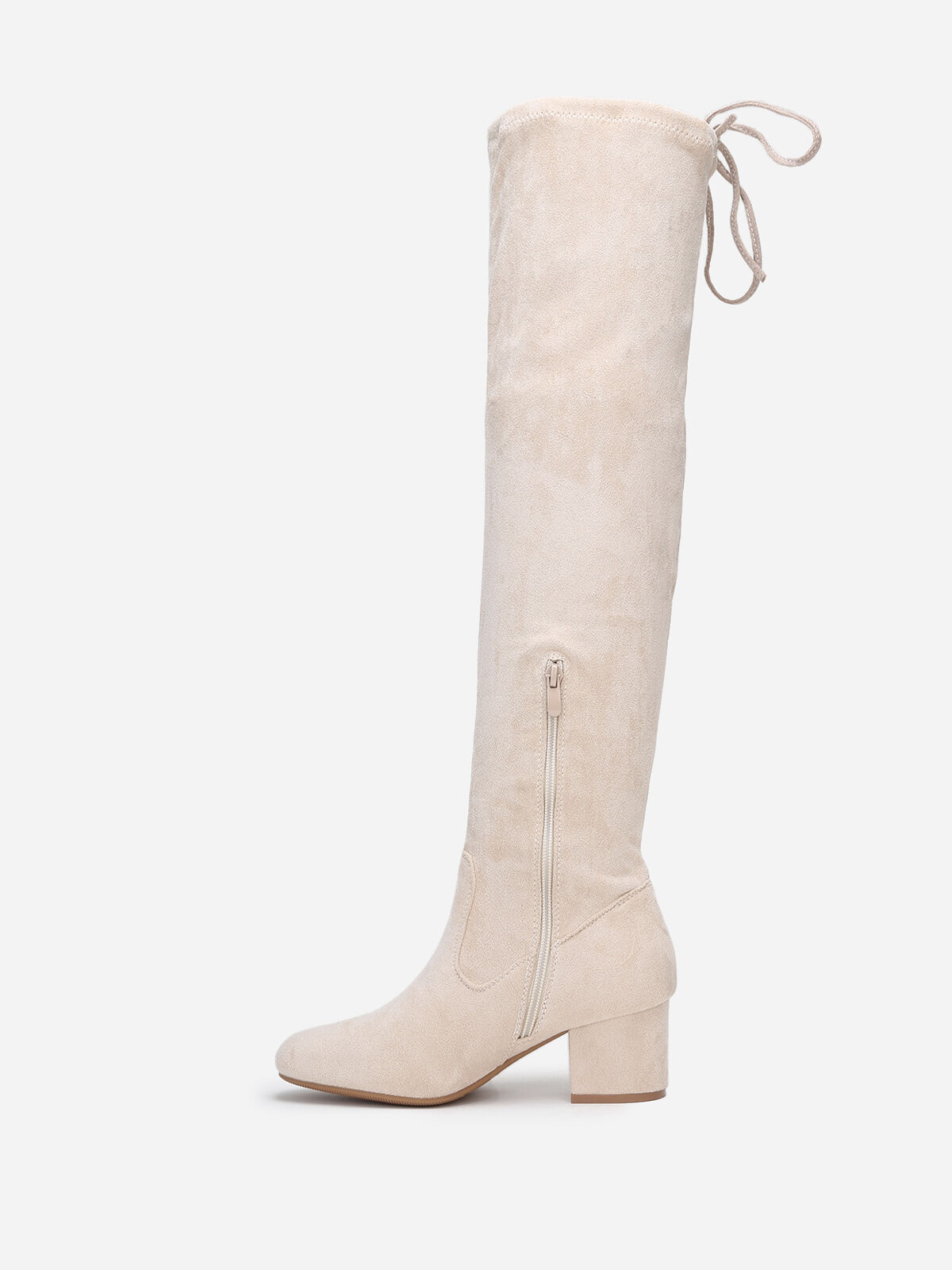 Cuissardes à petit talon et cordon- Beige