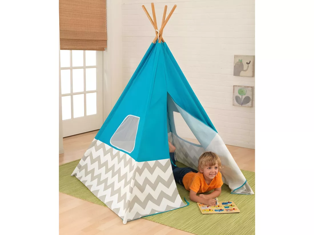 Tipi enfant en toile et bambou Turquoise