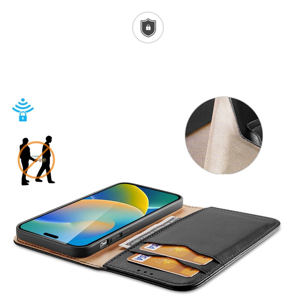 iPhone 14 Pro Flip Wallet Cover Echtleder Tasche (RFID Schutz) - Schwarz