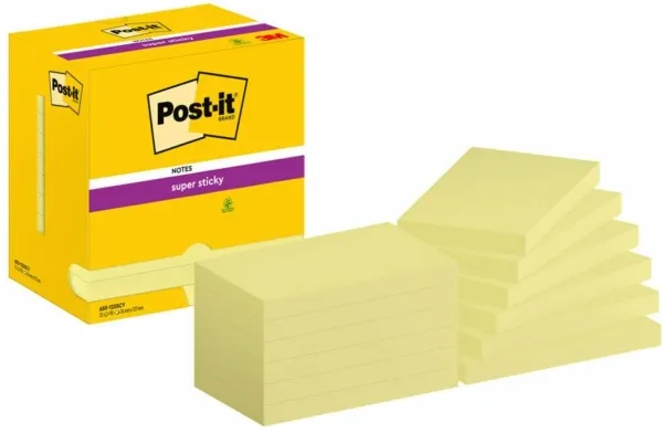 Post-it® Super Sticky Notes Canary Yellow™, 12 blokke, 76 mm x 127 mm