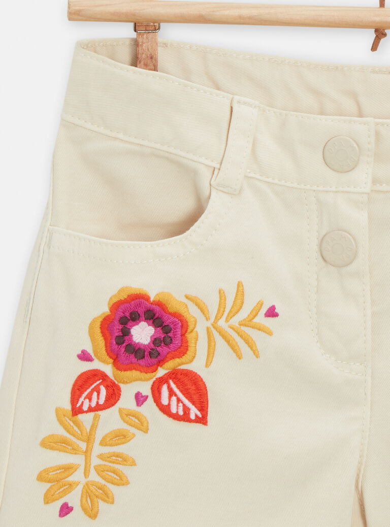 Short en denim écru foncé avec broderies pour fille
