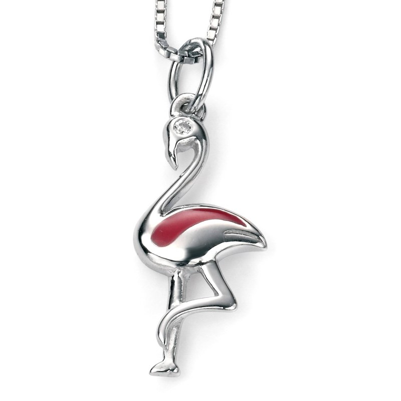 Collier flamant rose en argent 925/1000 pour petite fille