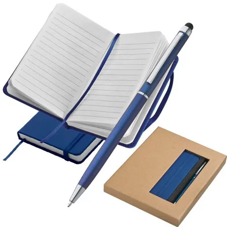 Macma Schreibset bestehend aus Touchpen Kugelschreiber und Notizbuch, blau