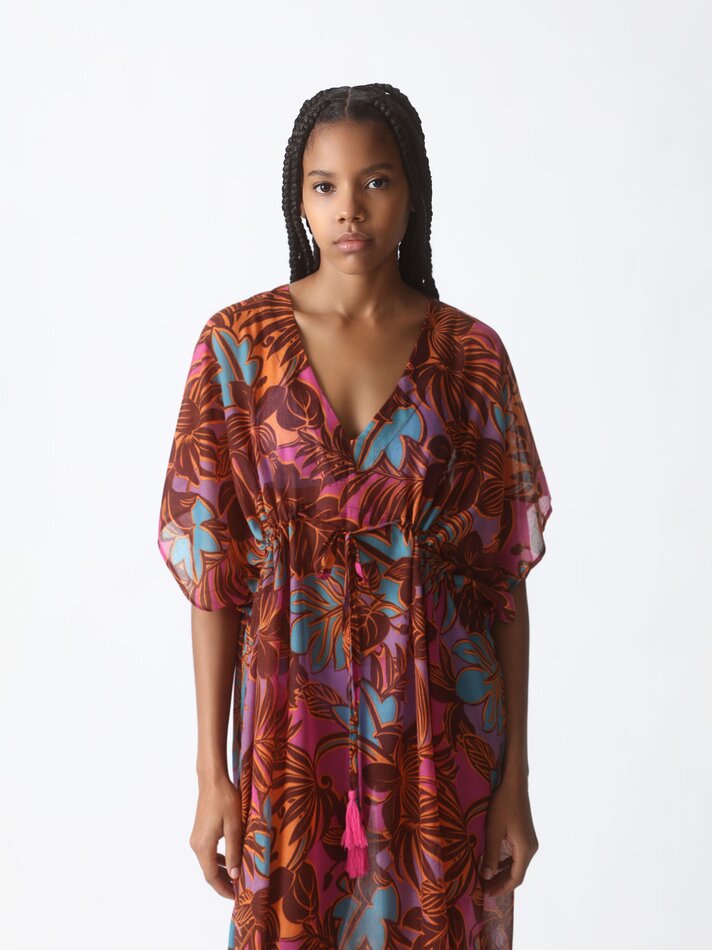 Caftan midi estampado - Marrom