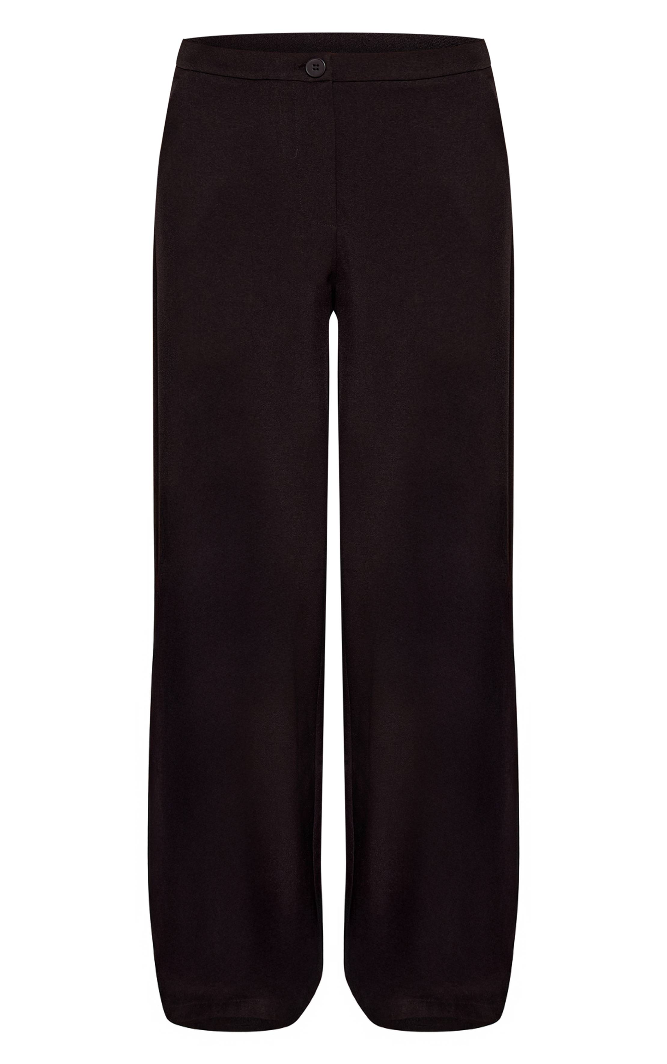 Noir Pantalon Large Taille Mi-haute Plissé En Tissu Tissé Ensemble Coordonné