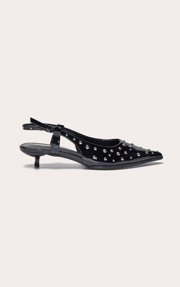 Noir Escarpins À Talon Chaton En Synthétiquecuir Verni Avec Détails Cloutés