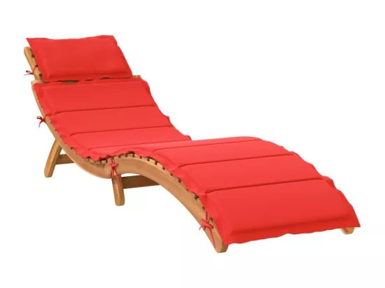 Chaise longue avec coussin rouge bois d'acacia solide