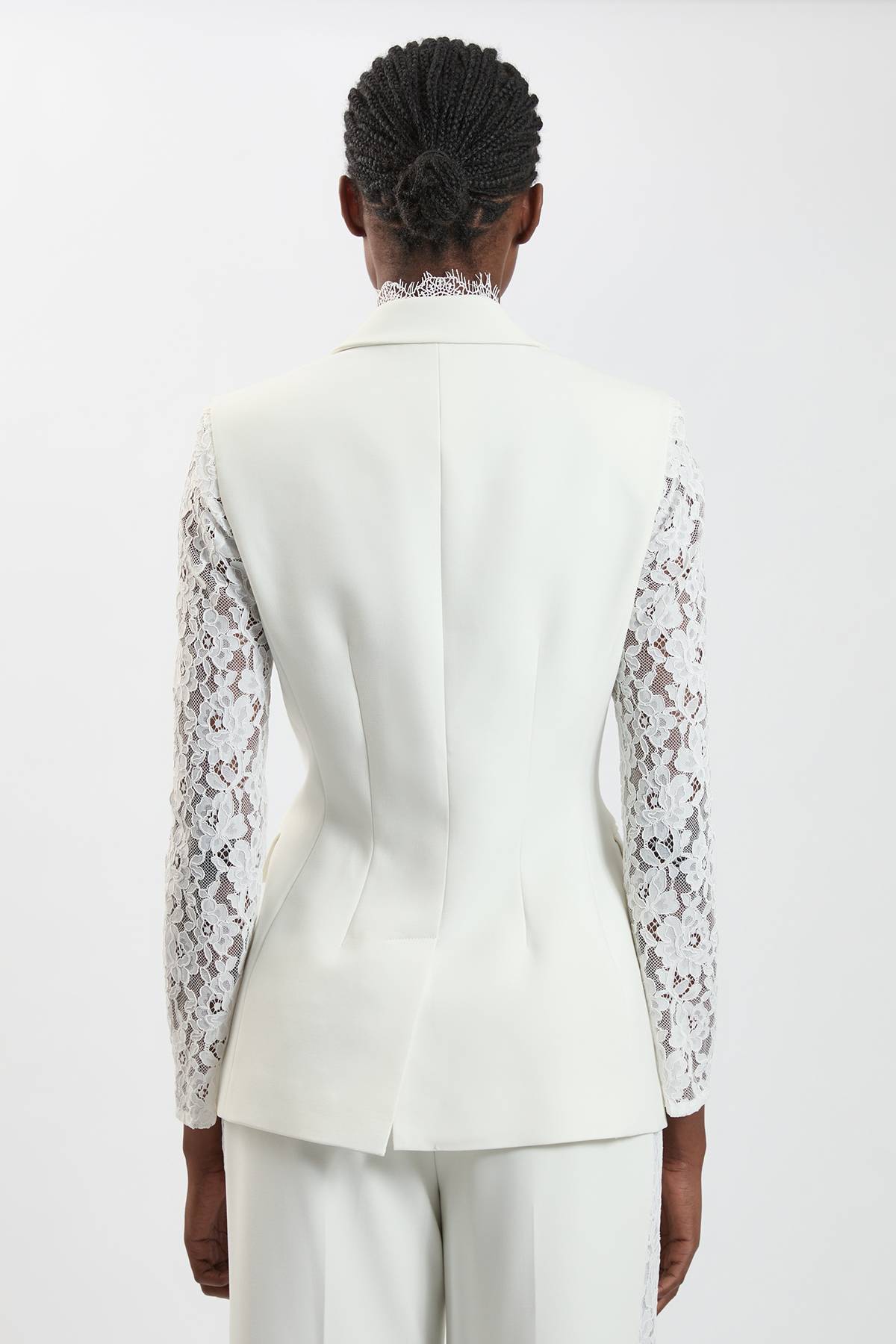 KarenMillen Blazer Cintré À Simple Boutonnage En Mélange De Dentelle Stretch Compacte