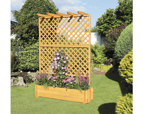 Bloembak met trellis, promadino hout, 140 x 65 x 200 cm, bruin
