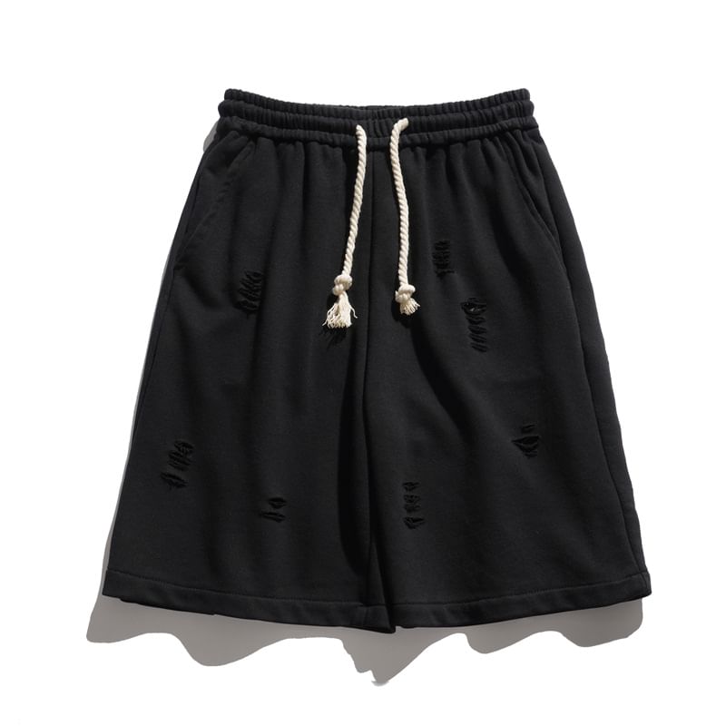 Phoneus - Trekkoord taille effen versleten wijde joggingbroek