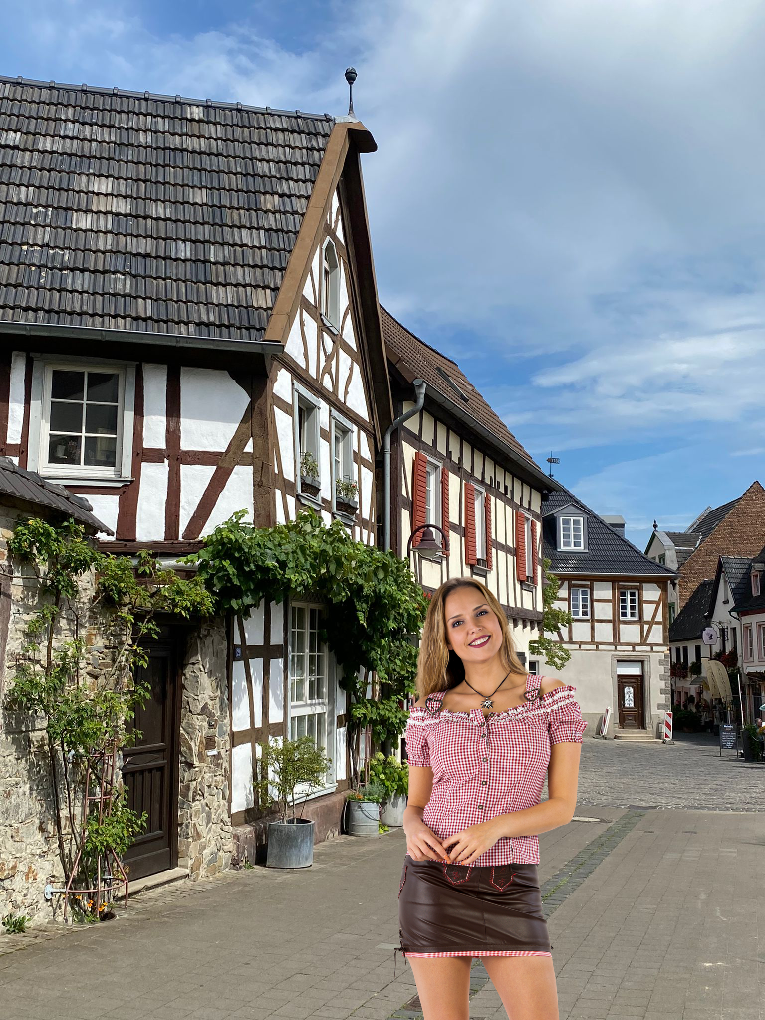 Rood Witte Blouse Dames Geruit Met Gespen