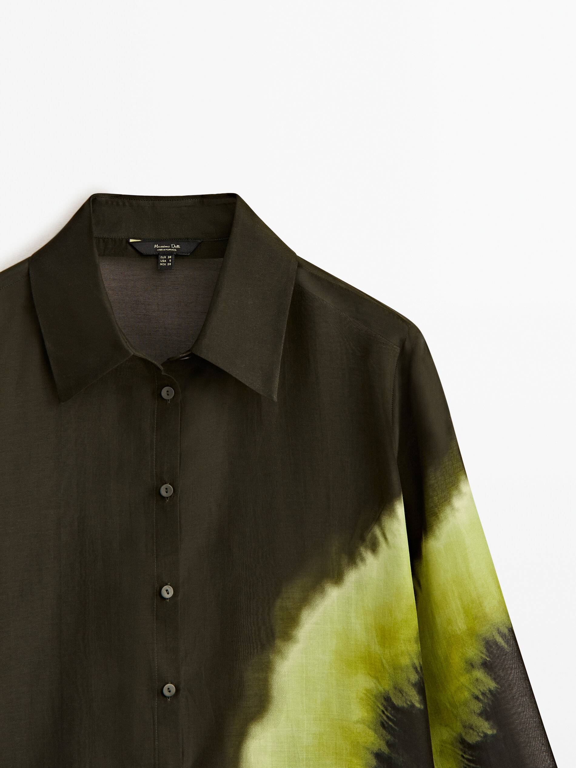 Camisa estampada em mistura de algodão e seda - VERDE