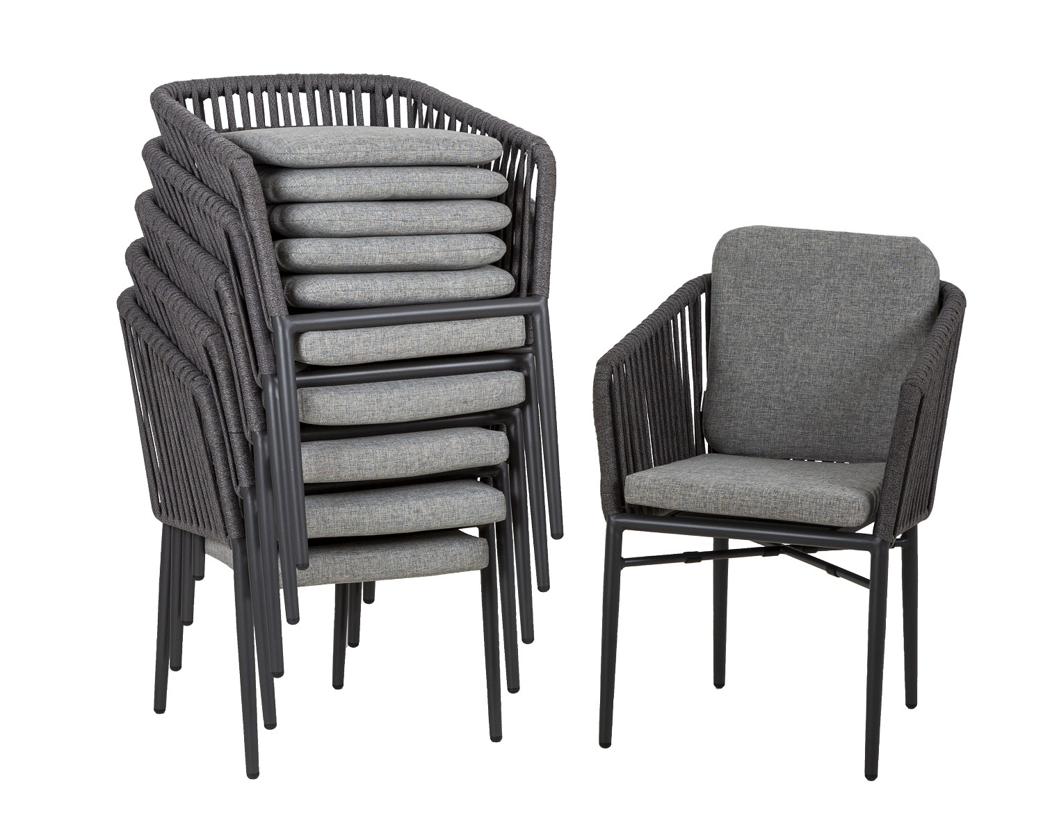 6-teiliges Gartenstuhl-Set - anthrazit-silbergrau - Aluminium