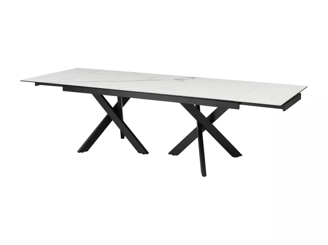 Table à manger extensible 8 à 12 personnes en verre trempé et céramique - Effet marbre blanc et noir - MARISO
