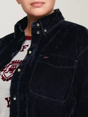 Camisa jeans cropped de veludo Curve Crest com corte regular