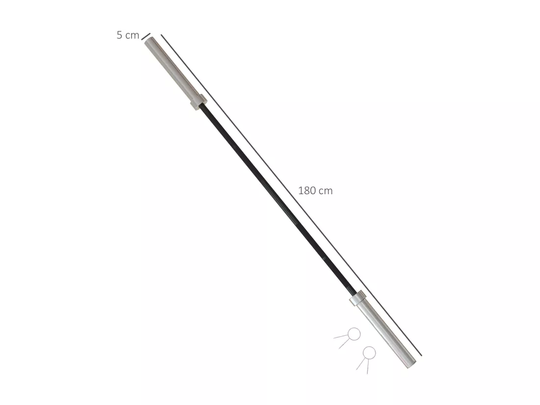 Barre d'haltères en acier 180 cm Ø 50 mm avec 2 pinces charge max. 200 Kg