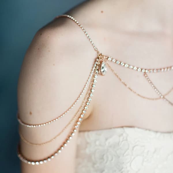 Tassel Rhinestone skulderkjede – Bryllupssmykker Gull